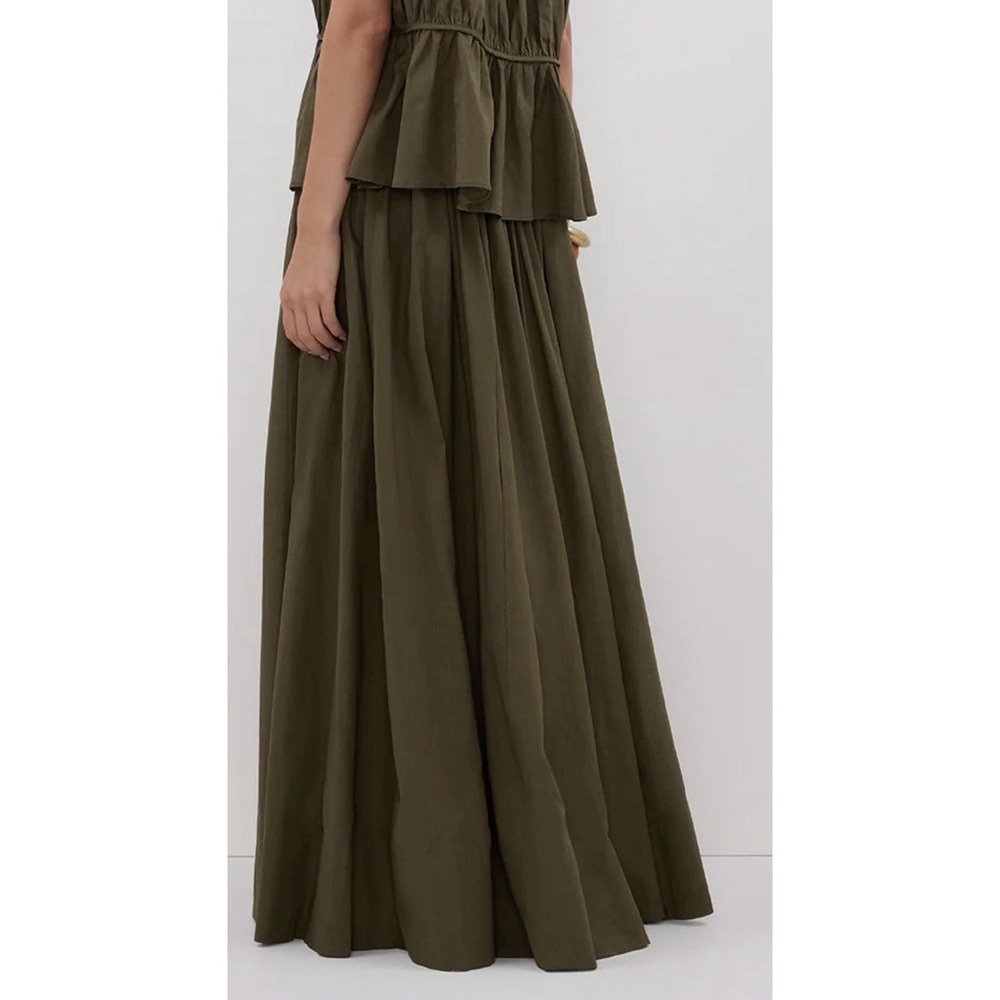 Dissh Women's Flynn Olive Green Linen Blend Maxi Skirt Elastic Tie Waist Size 4 - Picture 3 of 10